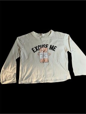 Cherry LA Cream Long-Sleeve Tee with Bear 'Excuse Me' Graphic